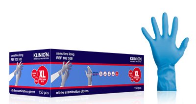 Hanske nitril Klinion Sensitive lang 290mm XL blå